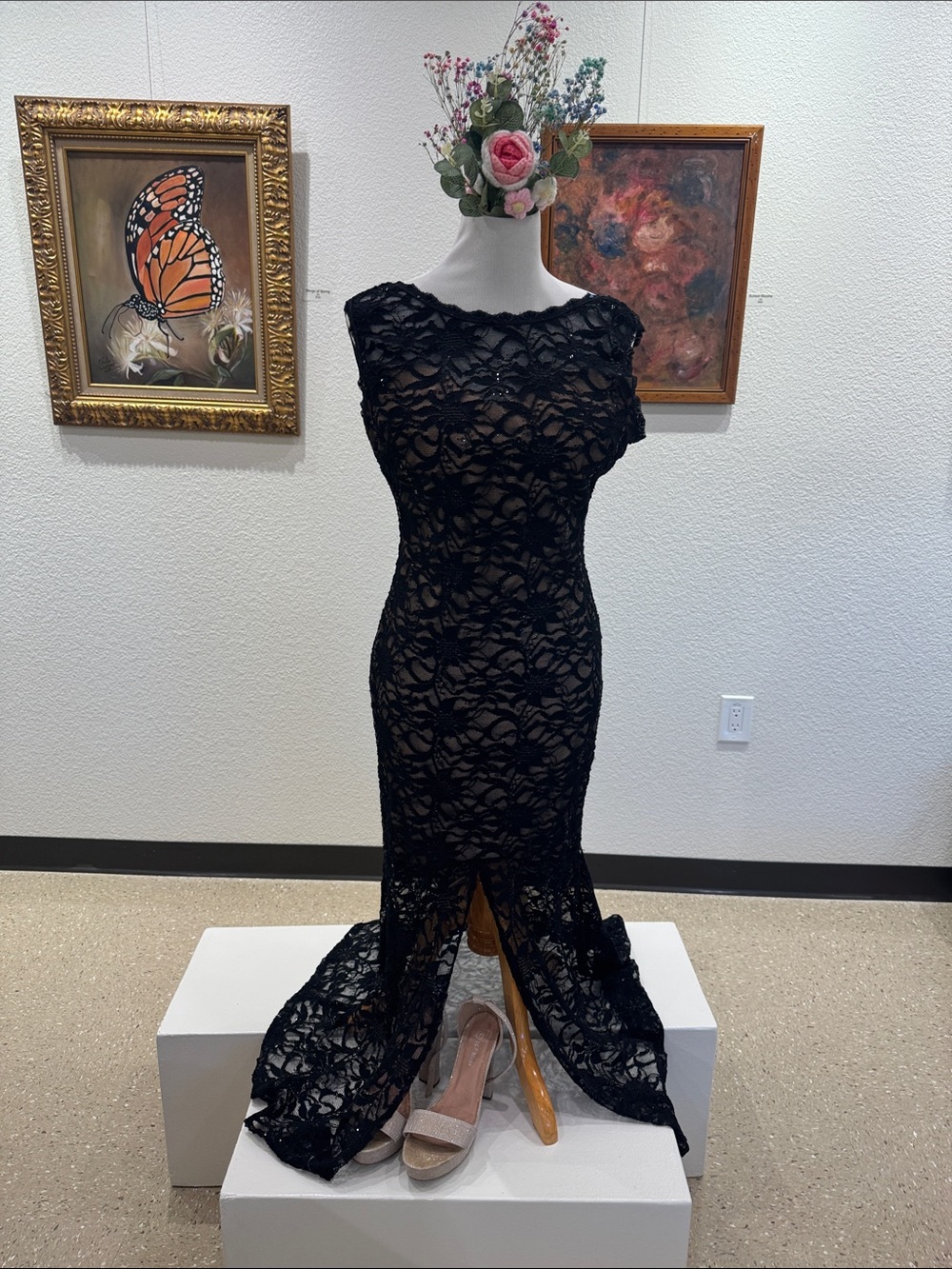 Windsor Black Lace Maxi Gown with Train